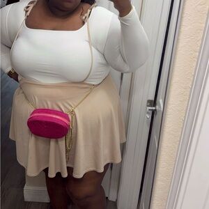 Khaki/beige tennis/skater skirt w/ suspenders